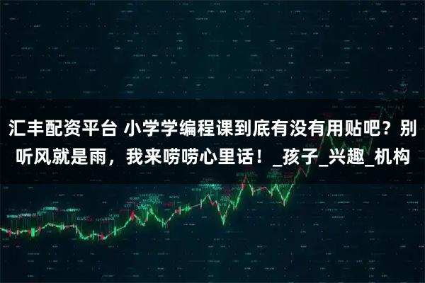 汇丰配资平台 小学学编程课到底有没有用贴吧？别听风就是雨，我来唠唠心里话！_孩子_兴趣_机构